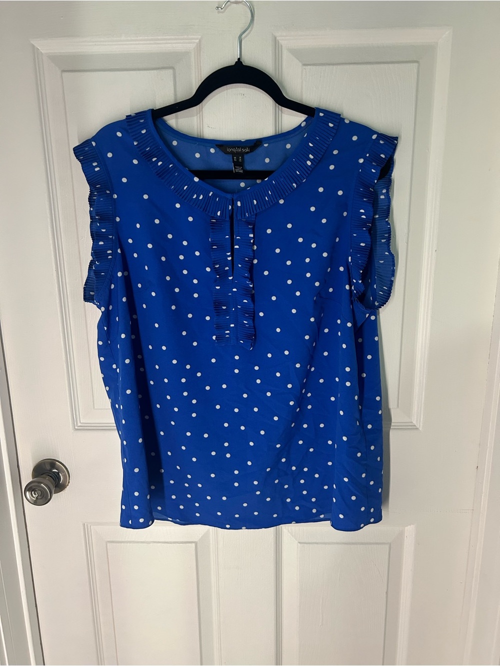 long tall sally Blue Polka Dot Ruffle Cap Sleeve Blouse